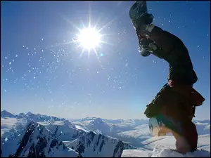 słońce, Snowbording, śnieg, deska , góry