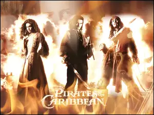 Johnny Depp, ogień, Keira Knightley, Piraci Z Karaibów, Orlando Bloom
