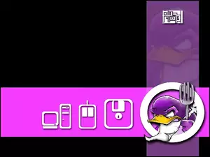 widelec, kaczka, myszka, komputer, Linux, dyskietka, pingwin
