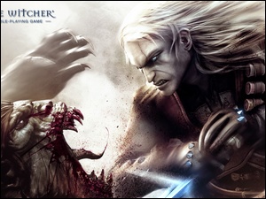 potwór, zęby, The Witcher, krew, mężczyzna, kły