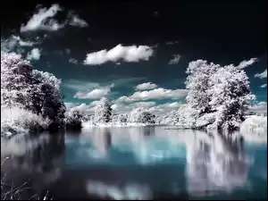 Zima, Jezioro, Niebo, Chmury