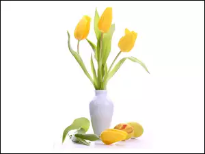 Żółte, Wazonik, Tulipany, Biały