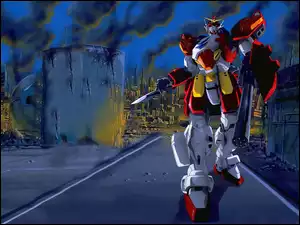 ruiny, Gundam Wing, robot, zniszczenie, miasto