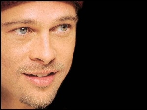 Brad Pitt, bródka, niebieskie, oczy