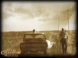 Texas Chainsaw Massacre The Beginning, radiowóz, szeryf, droga