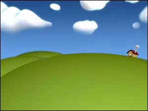 Zielona, Obłoki, Łąka, Mały Domek