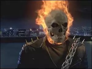 Ghost Rider, wieżowce, czaszka, ogień