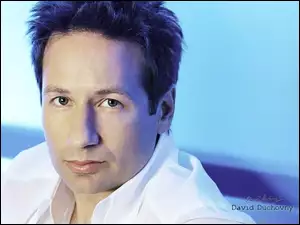 ciemne włosy, David Duchovny, biała koszula
