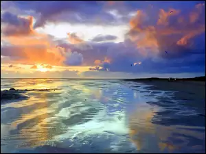 Plaża, Kolorowe, Chmury
