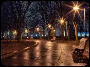 Ławka, Jesień, Park