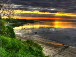 Zachód, Wybrzeże, Słońca, Plaża