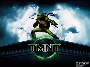 dach, miecz, Teenage Mutant Ninja Turtles, chmury, Wojownicze Zółwie Ninja, księżyc