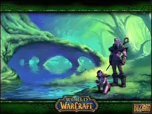 drzewo, elf, kobieta, World Of Warcraft, fantasy, mężczyzna, woda