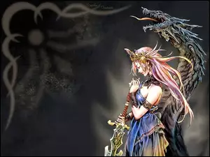 smok, Depths Of Fantasia, kobieta, postać, miecz