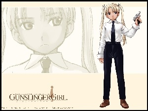 koszula, Gunslinger Girl, pistolet, kobieta, krawat