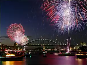 Fajerwerki, Sydney, Nowy, Most, Rok