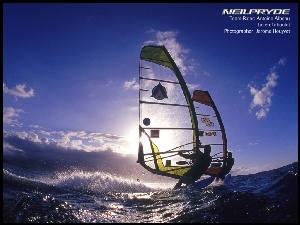 żagiel , fala, Windsurfing, niebo, deska, morze