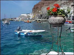 Grecja, Łódź, Santorini, Woda