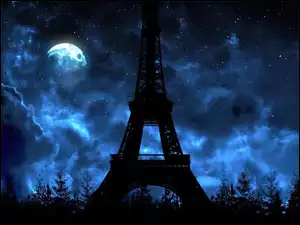 Paryż, Eiffla, Nocą, Wieża