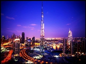 Burj Khalifa, Dubaju, Noc, Światła