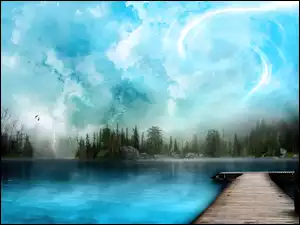 Molo, Niebo, Jeziorko, Mgliste