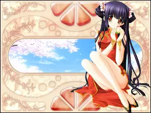 siedzi, okno, Cg Art, niebo, nogi, smutna
