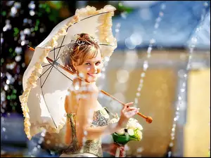 Fontanna, Kobieta, Parasol