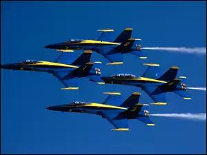 Boeing F/A 18-Hornet, Cztery, Blue, Samoloty, Angels