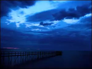 Molo, Niebo, Noc, Ciemne