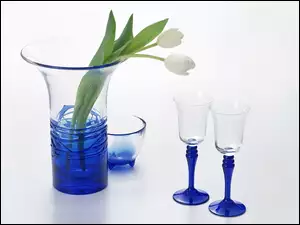 Kieliszki, Dwa, Tulipany, Białe, Wazon