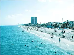 Plaża, Ludzie, Morze, Wybrzeże
