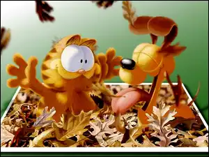 4D, Garfield, Liście, Piesek, Radość
