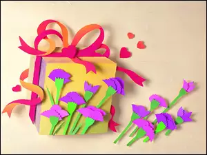 Kwiaty, Papier Art, Goździki, Prezent