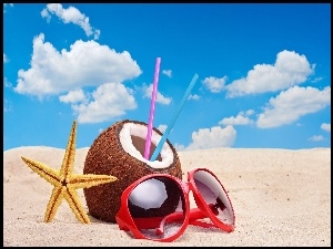 Kokos, Okulary, Plaża, Gwiazda