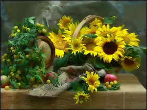 Kosz, Ozdobne, Kwiaty, Słoneczniki