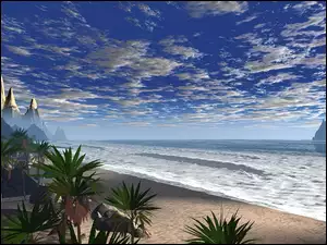 Plaża, Morze, Zielone, Palmy