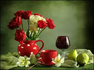 Kwiaty, Wino, Tulipany, Czerwone