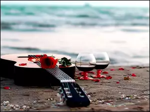 Gitara, Wino, Kwiat, Kieliszki