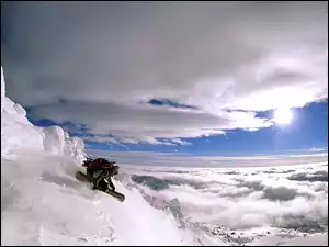 Snowboard, Śnieg, Stok, Chmury