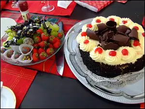 Tort, Nóż, Czekoladowy, Truskawki
