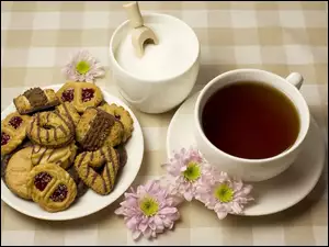 Herbata, Kwiaty, Ciastka, Cukiernica