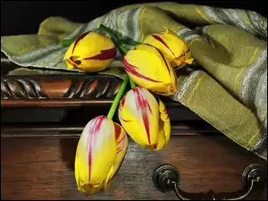 Kolorowe, Skrzynia, Tulipany, Narzuta
