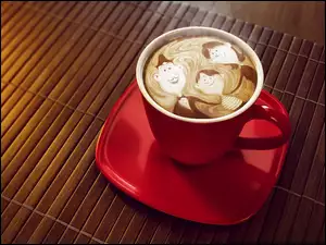 Coffee Art, Czerwona, Kawa, Filiżanka, Ludziki