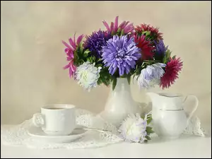 Kolorowe, Porcelana, Astry, Biała