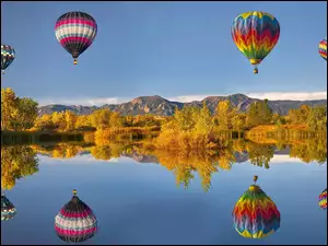 Jesień, Balony, Góry, Jezioro