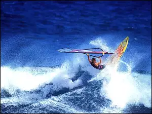 fala, Windsurfing, żagiel , deska, morze