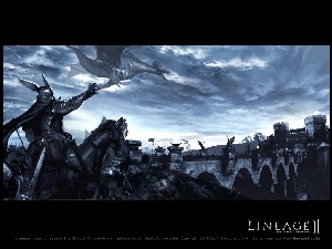jeźdźca, most, Lineage 2, zamek, smok, koń