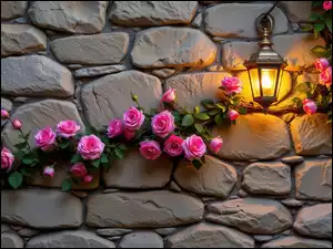 Pnące, Kwiaty, Ściana, Grafika AI, Róże, Lampa