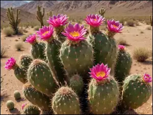 Kaktusy, Różowe, Kwiaty