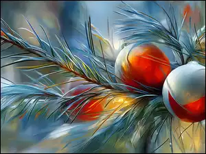 Grafika AI, Boże Narodzenie, Bombki, Gałązki